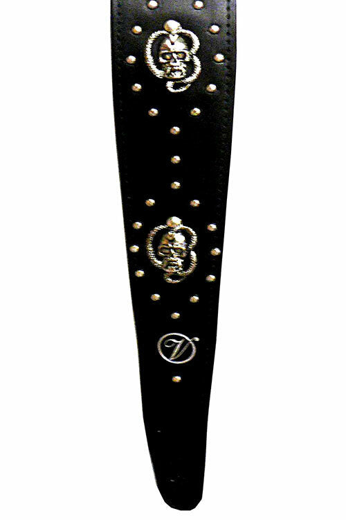 Vorson Black Leather Guitar Strap with Metal Skull Accents
