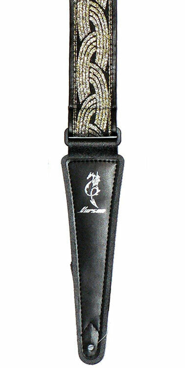 Vorson Black Leather Guitar Strap with Special Design 3 Fabric Inlay