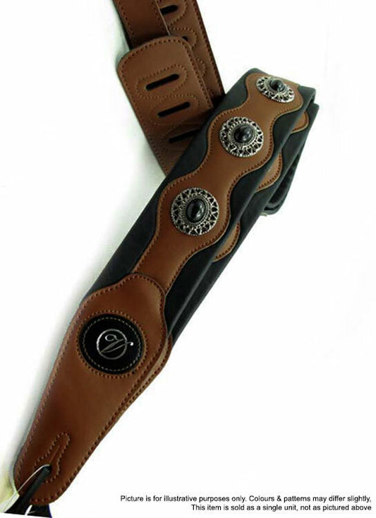 Vorson Black & Brown Leather Guitar Strap with Conchos