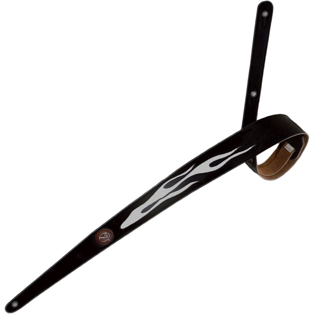 Vorson Black Leather Guitar Strap with Silver Flame Design — view 2