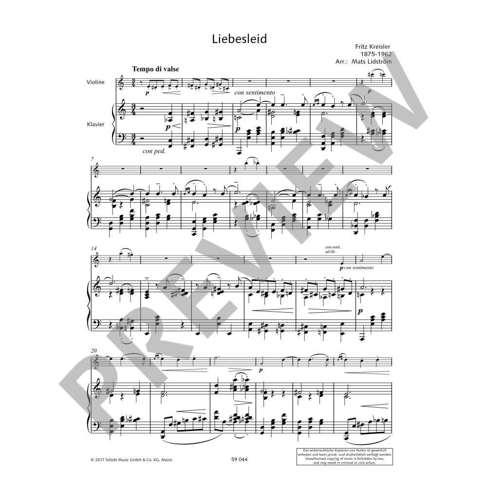 Old Viennese Dance Tunes: Liebesleid No 2 for Violin and Piano Sheet Music — view 2