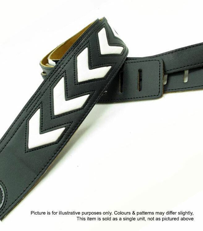 Vorson Black Leather Guitar Strap with White Arrow Design