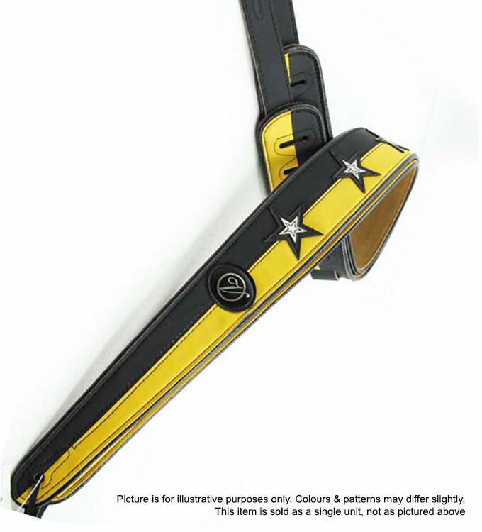 Vorson Black & Yellow Leather Guitar Strap with White Star Pattern