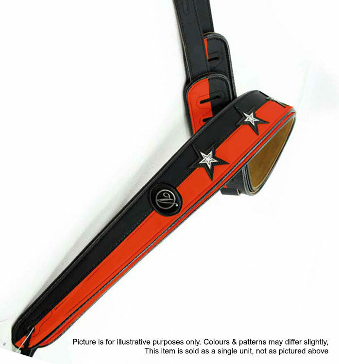 Vorson Black Red Leather Guitar Strap with White Stars