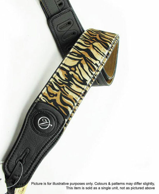 Vorson Black Leather Guitar Strap with Bengal Tiger Pattern