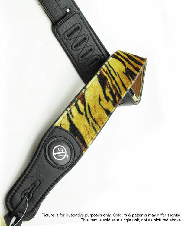 Vorson Black Leather Guitar Strap with Tiger Pattern Fur Fabric