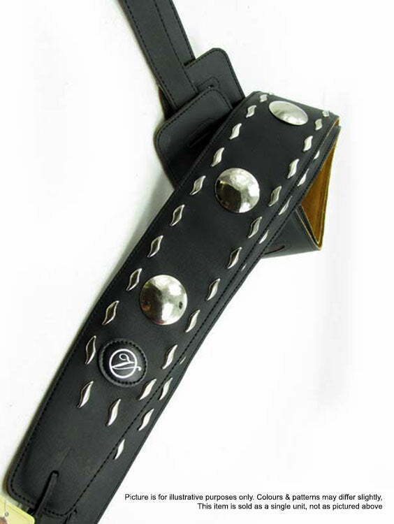 Vorson Decorated Black Leather Guitar Strap with Metal Round Conchos
