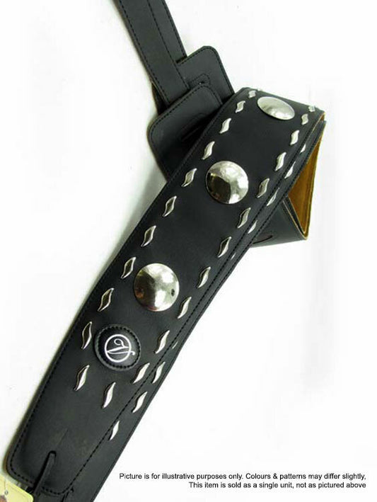 Vorson Decorated Black Leather Guitar Strap with Metal Round Conchos
