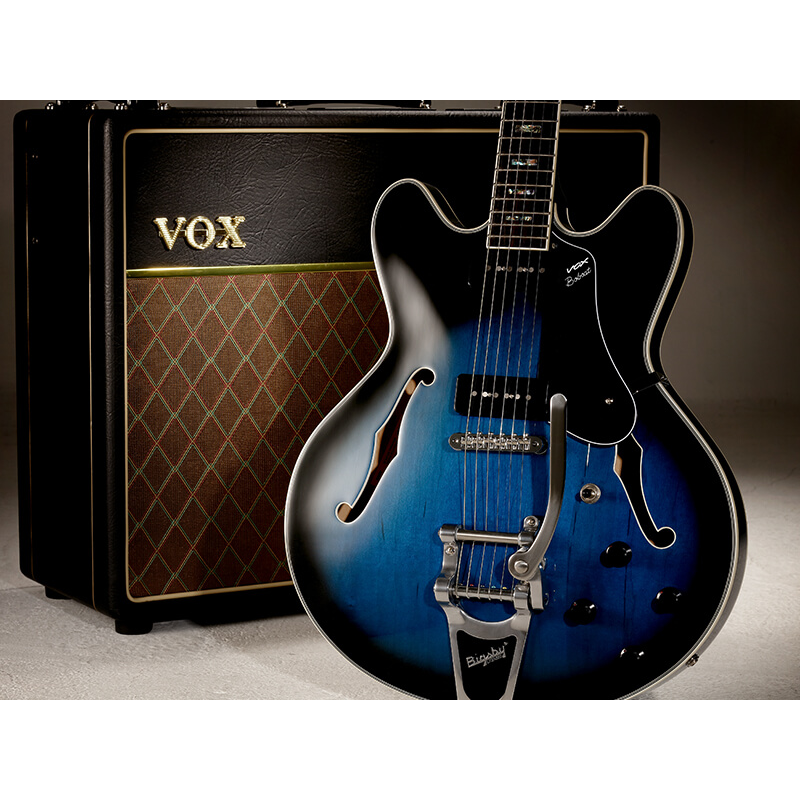 VOX Bobcat V90 Bigsby Blue Semi-Hollow Body Guitar — view 3