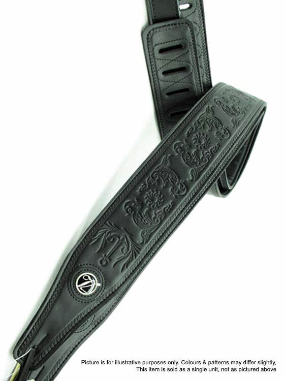 Vorson High Quality Black Leather Guitar Strap with Stamped Nature Pattern