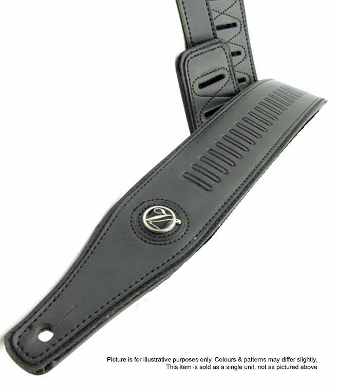 Vorson High Quality Black Leather Guitar Strap with Stamped Bullet Pattern