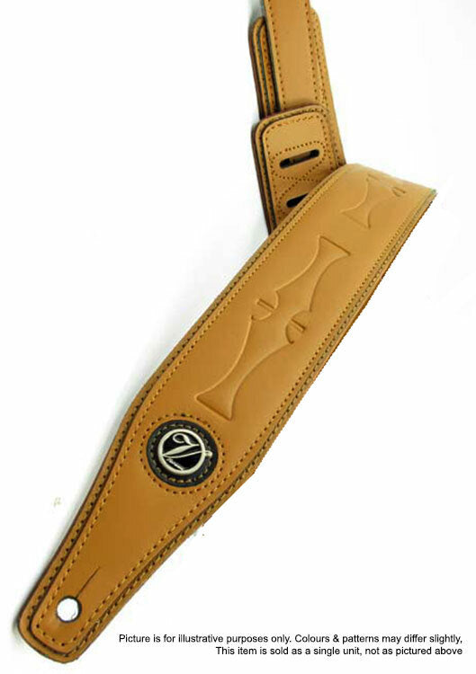 Vorson High Quality Tan Leather Guitar Strap with Stamped Tool Pattern