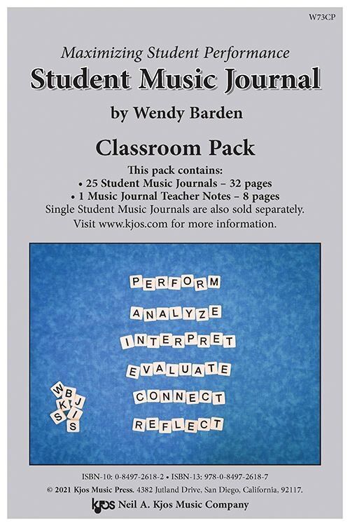Student Music Journal Classroom Pack by Wendy Barden - 75 Pages, Neil A. Kjos Music Company, Maximizing Student Performance Series