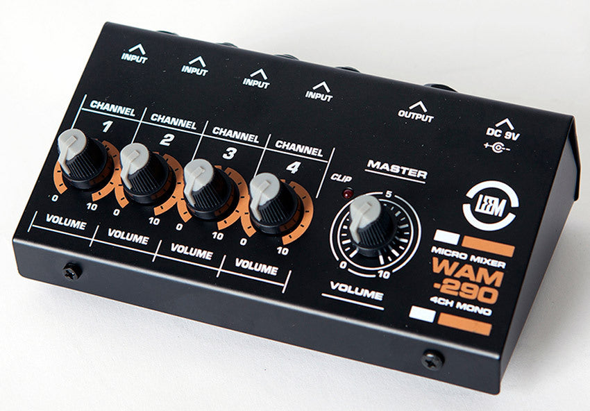 Leem 4-Channel Analog Micro Line Mixer, 9V Battery Powered, Compact Design, Volume Control for Each Channel, Frequency Response 20Hz-20kHz