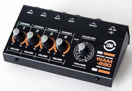 Leem 4-Channel Analog Micro Line Mixer, 9V Battery Powered, Compact Design, Volume Control for Each Channel, Frequency Response 20Hz-20kHz