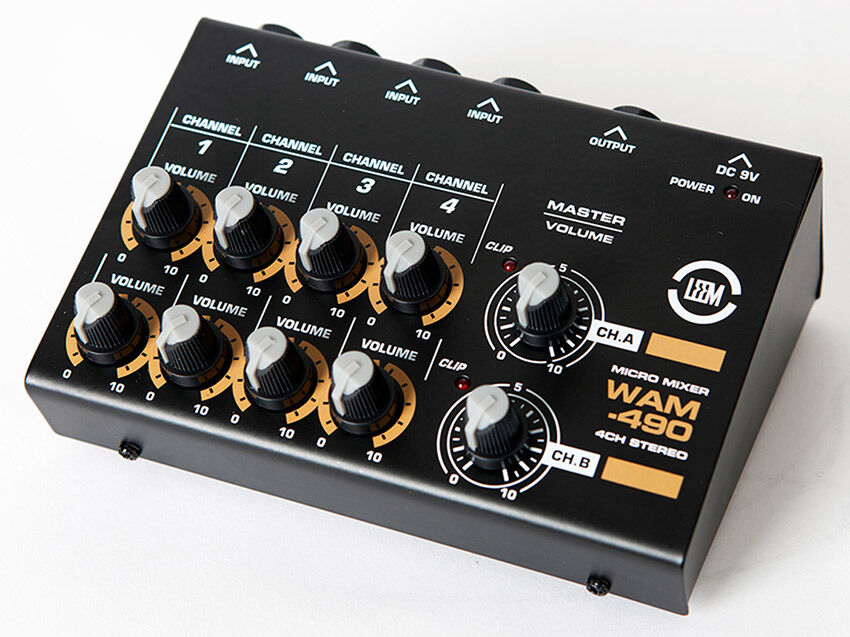 Leem 4-Channel Analog Micro Stereo Mixer with Dual Volume Controls, 9V Battery Powered