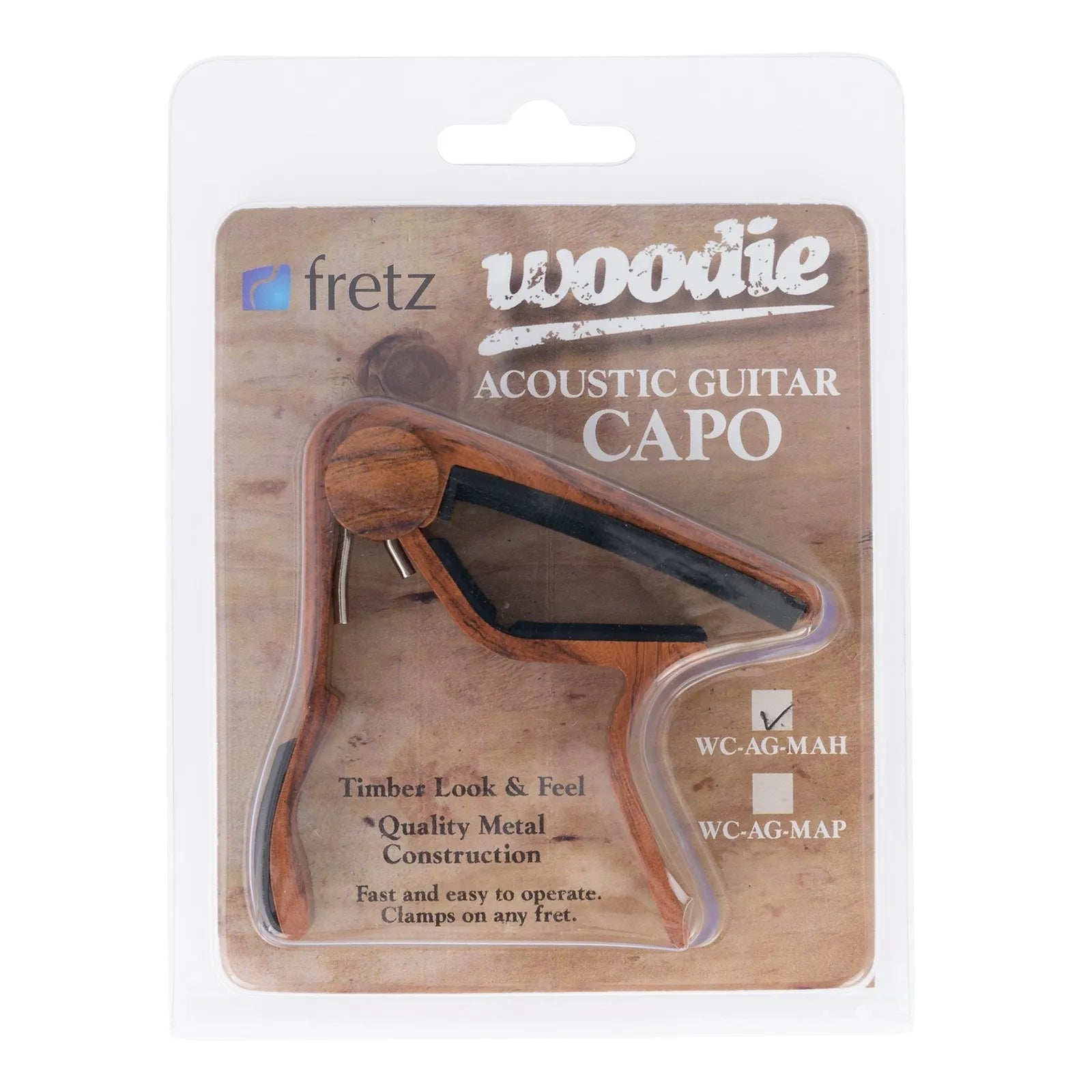 Fretz Woodie Trigger-Style Acoustic Guitar Capo - Mahogany Finish — view 3