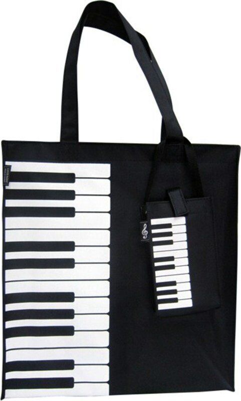 Canvas Tote Bag with Keyboard/Piano Motifs, Zip Fastening, Mobile Phone Pocket, 36 x 32 x 7cm