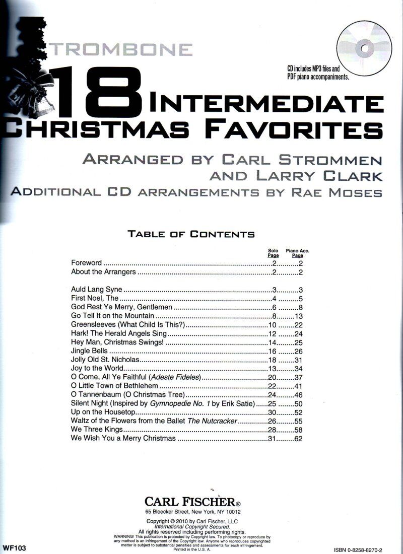 18 Intermediate Christmas Favorites for Trombone Book by Carl Fischer — view 2