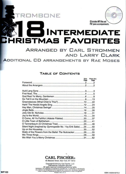 18 Intermediate Christmas Favorites for Trombone Book by Carl Fischer — view 2