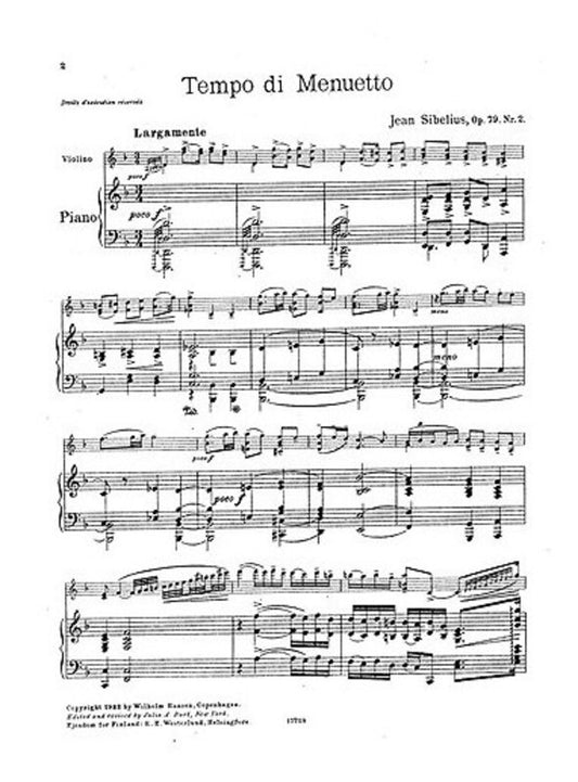 Sibelius - 6 Pieces Op 79 No 2 Tempo Di Minuetto Violin/Piano (Softcover Book)
