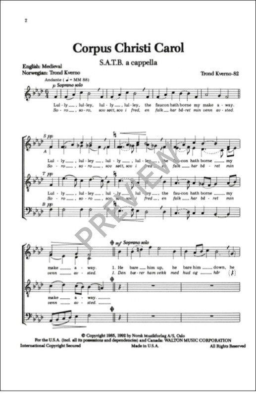 Corpus Christi Carol SATB A Cappella Choral Score by Trond Kverno