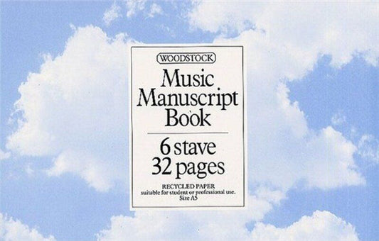 Woodstock A5 Music Manuscript Book, 6 Stave, 32 Pages, Recycled