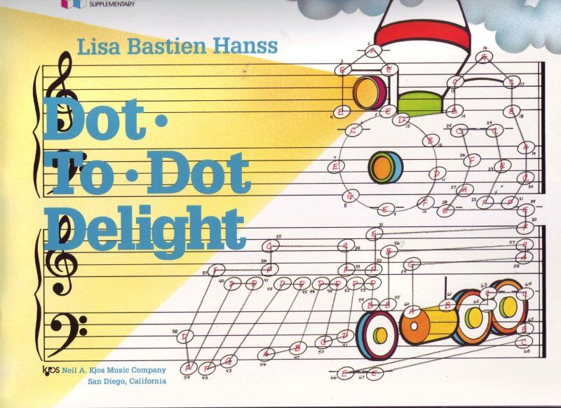 Dot to Dot Delight - Creative Book for Piano Students by Lisa Bastien Hanss, 16 Pages, Note Identification and Coloring Activities