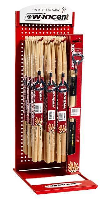 Wincent Drum Stick & Rod Retail POS Display Package with Metal Stand and Bonus Rock Key