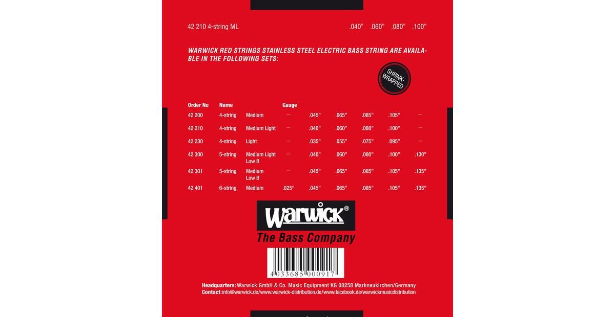 Warwick RED Strings Stainless Steel-Bass String Set, 4-String, Medium Light, .040-.100 — view 2