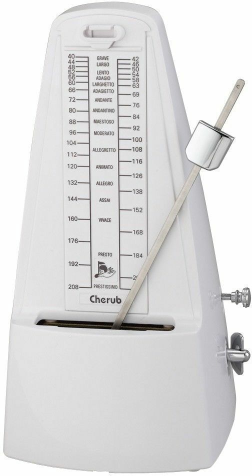Metronome White Plastic Pyramid Style Cherub 40-208 BPM & Bell for Time