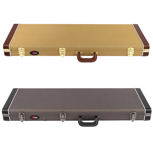 Xtreme Tele Guitar Vintage Rectangular Case - Vintage Yellow Tweed with Plush Burgundy Lining