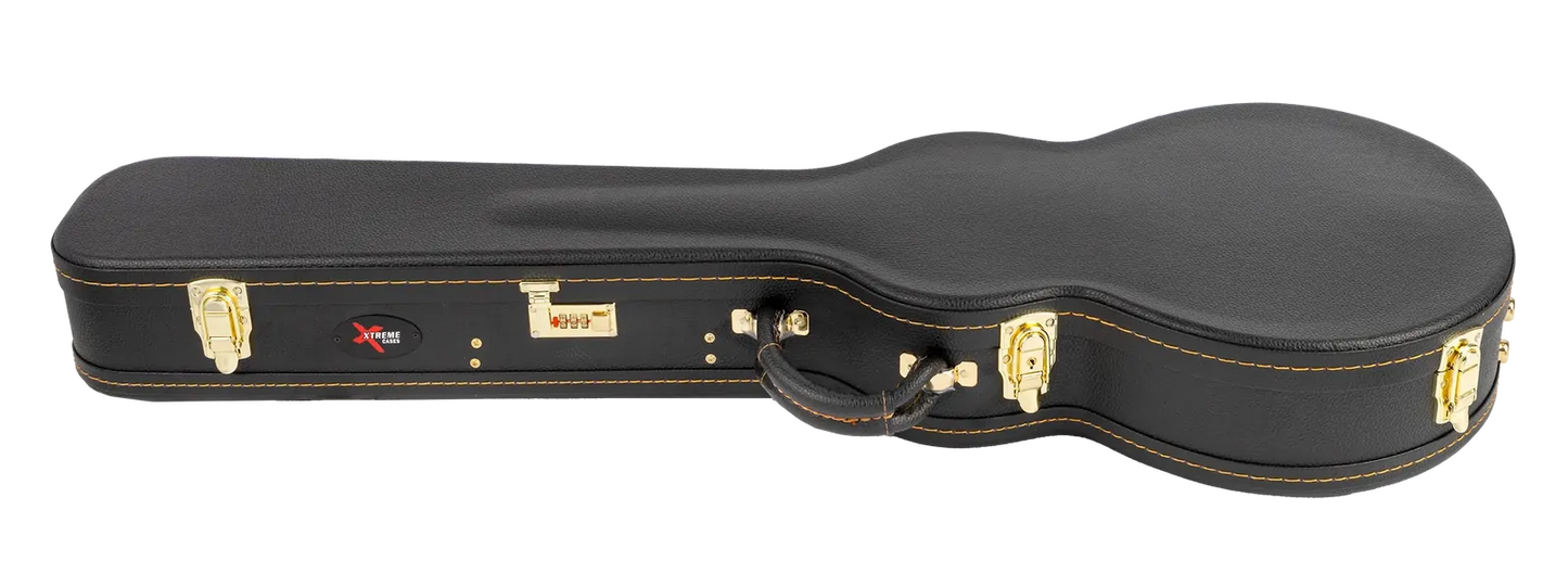 Xtreme DLX LP Case - Les Paul Shaped Guitar Case, Black Vinyl with Orange Stitching — view 2
