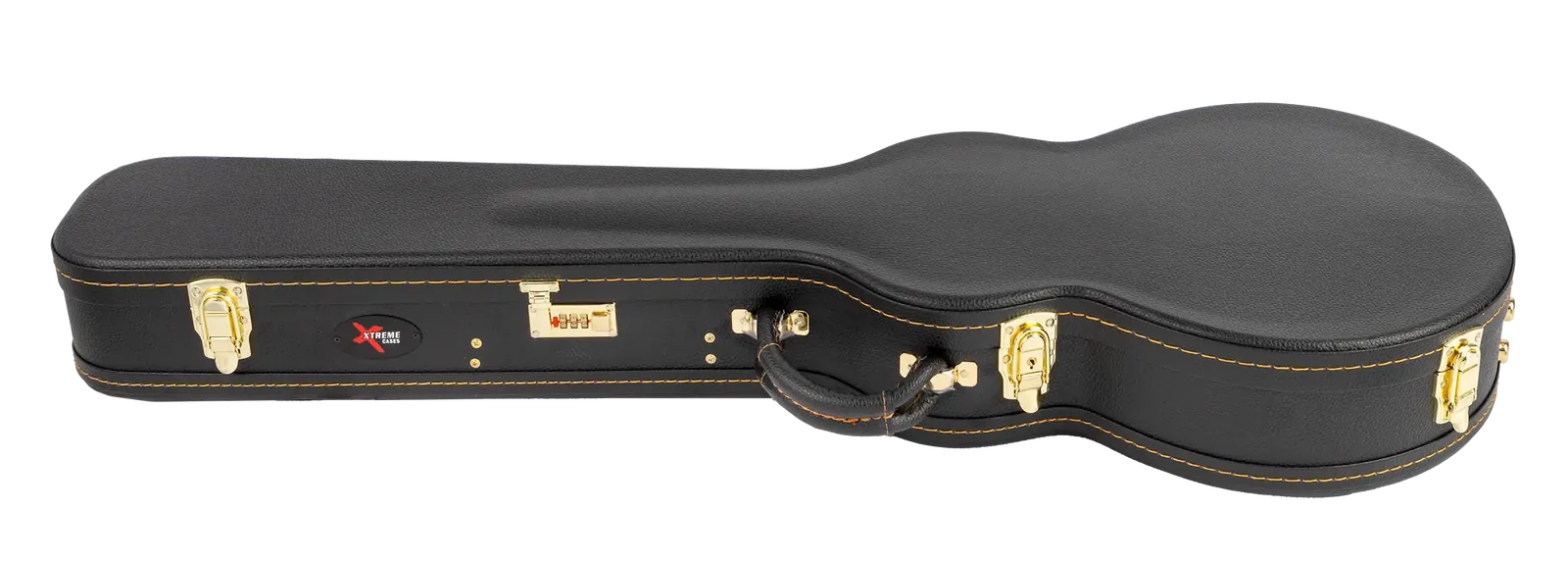 Xtreme DLX LP Case - Les Paul Shaped Guitar Case, Black Vinyl with Orange Stitching — view 2