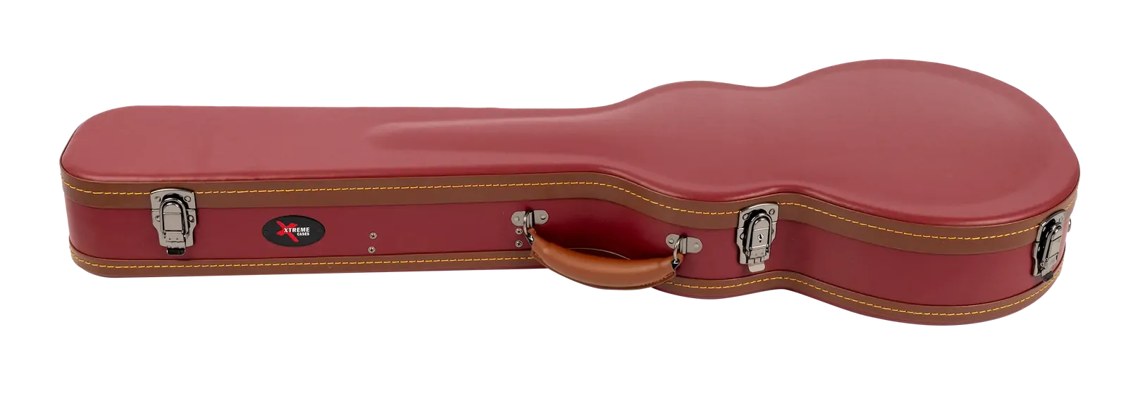 Xtreme Vinyl L.P. Case - Cherry with Brown Trim and Yellow Stitching — view 2