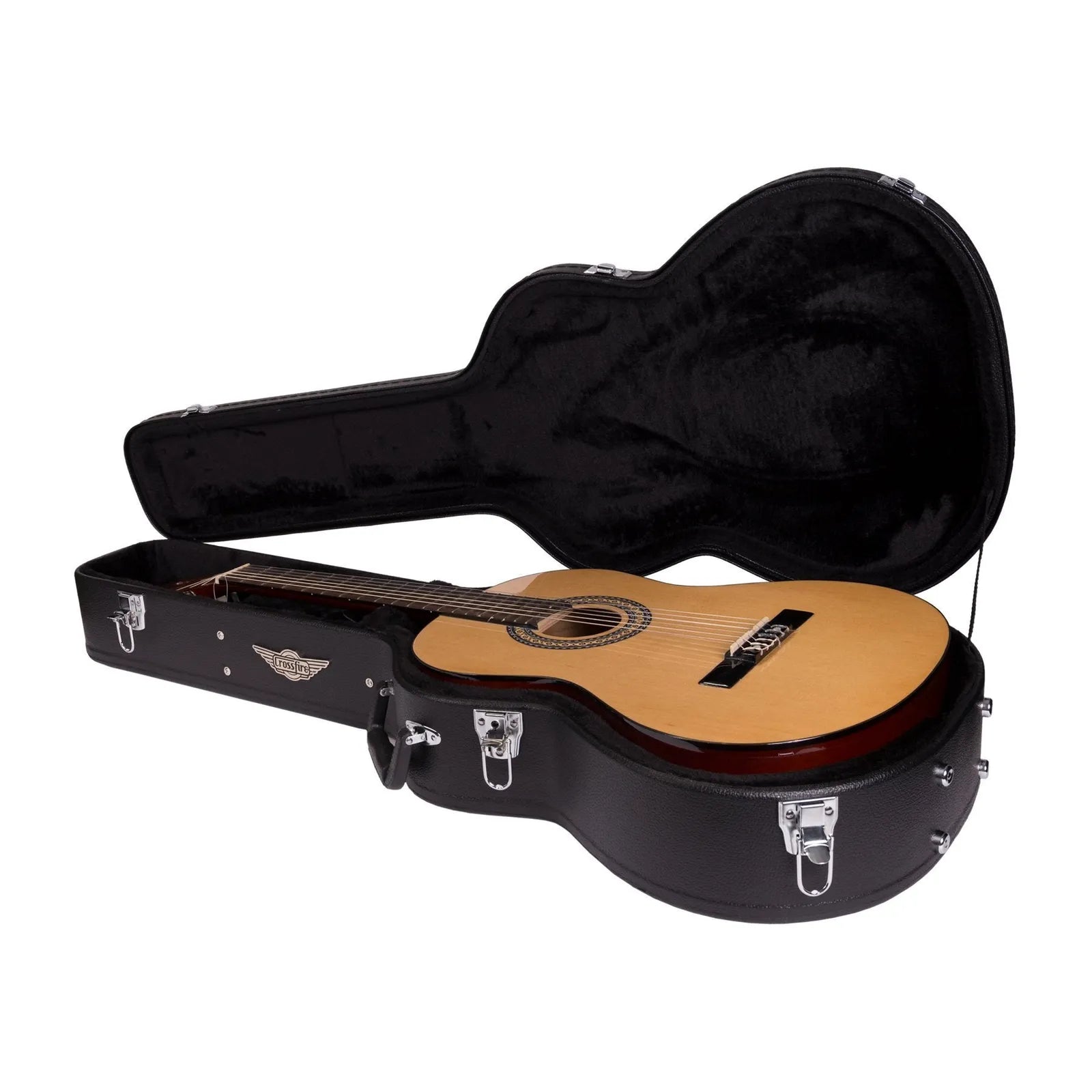 Crossfire Standard Shaped Classical Guitar Hard Case - Black Vinyl, Padded Interior, Accessories Compartment, Lockable Latch — view 3
