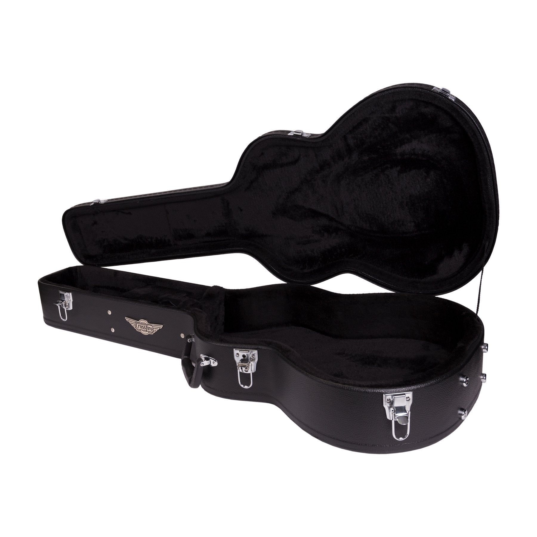 Crossfire Standard Shaped Parlour Guitar Hard Case - Black Vinyl, Plywood Construction, Padded Interior, Accessories Compartment, Lockable Latch — view 3