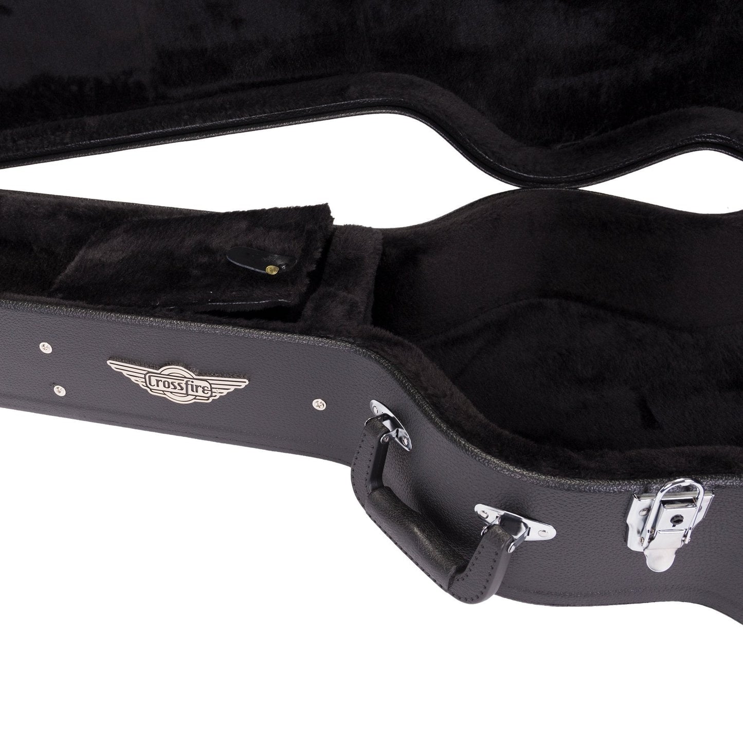Crossfire Standard Shaped Parlour Guitar Hard Case - Black Vinyl, Plywood Construction, Padded Interior, Accessories Compartment, Lockable Latch — view 4