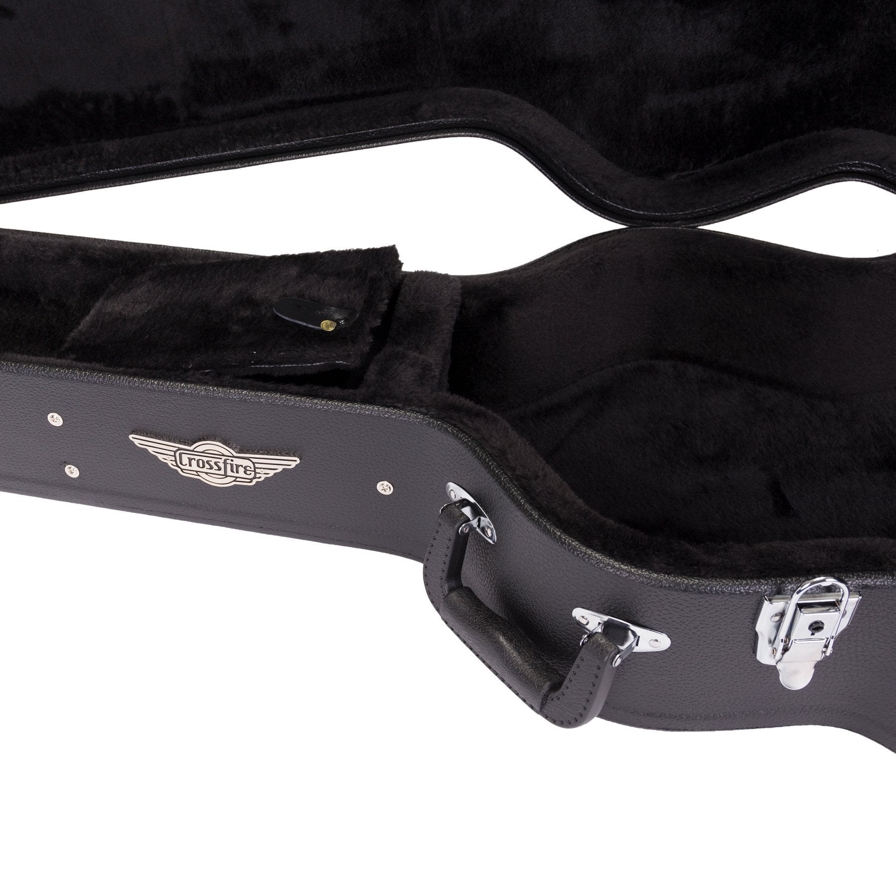 Crossfire Standard Shaped Parlour Guitar Hard Case - Black Vinyl, Plywood Construction, Padded Interior, Accessories Compartment, Lockable Latch — view 4