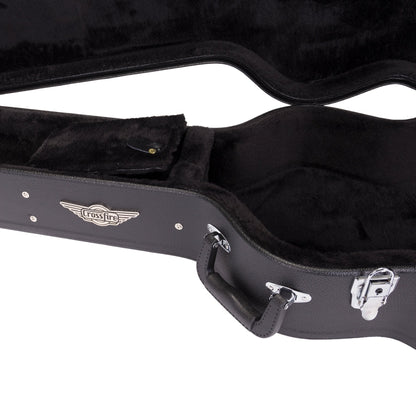 Crossfire Standard Shaped Parlour Guitar Hard Case - Black Vinyl, Plywood Construction, Padded Interior, Accessories Compartment, Lockable Latch — view 4