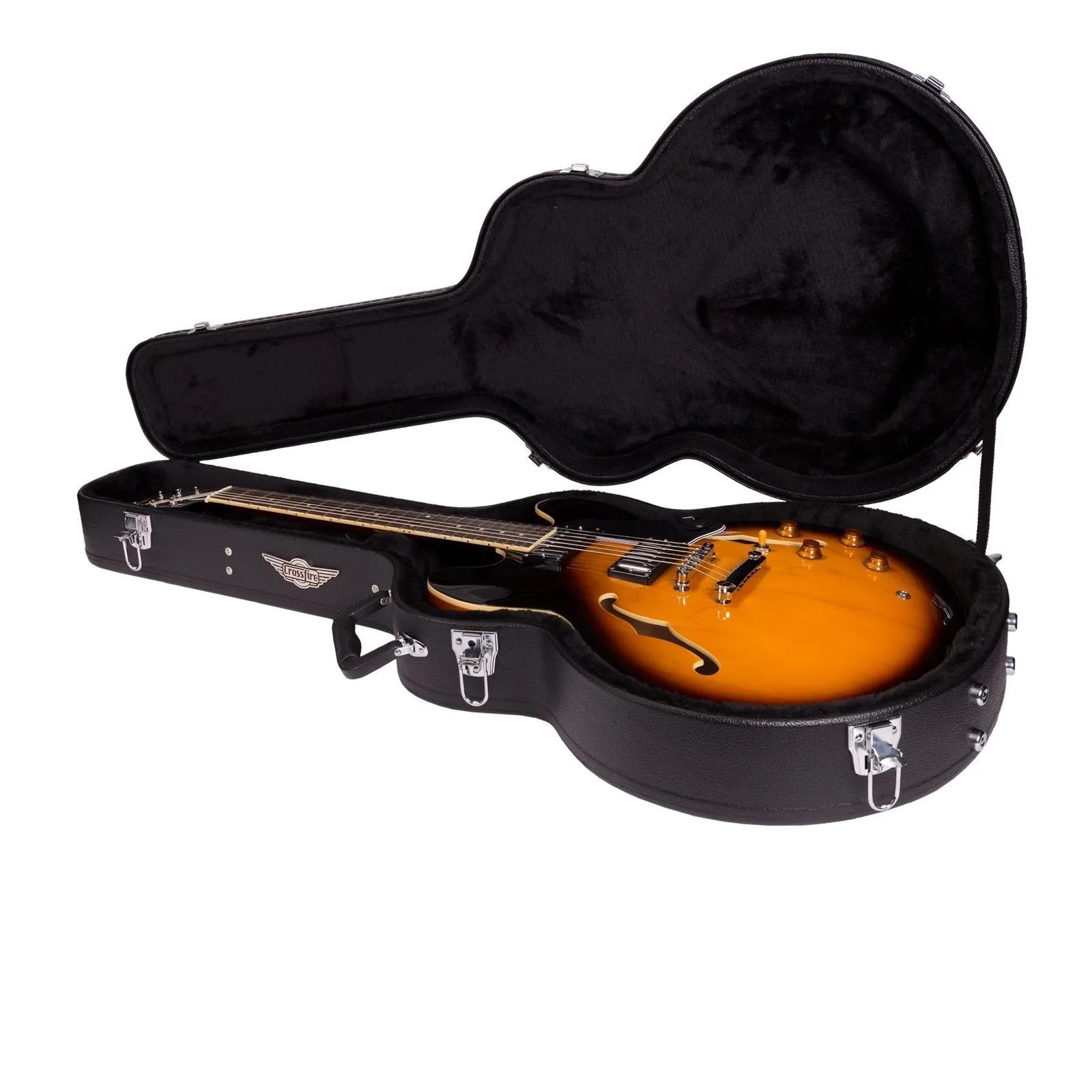 Crossfire 335-Style Electric Guitar Hard Case - Black Vinyl, Plywood, Plush Interior, Accessories Compartment, Lockable Latch — view 3