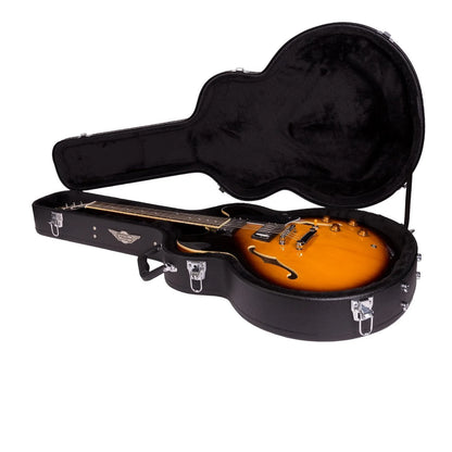 Crossfire 335-Style Electric Guitar Hard Case - Black Vinyl, Plywood, Plush Interior, Accessories Compartment, Lockable Latch — view 3