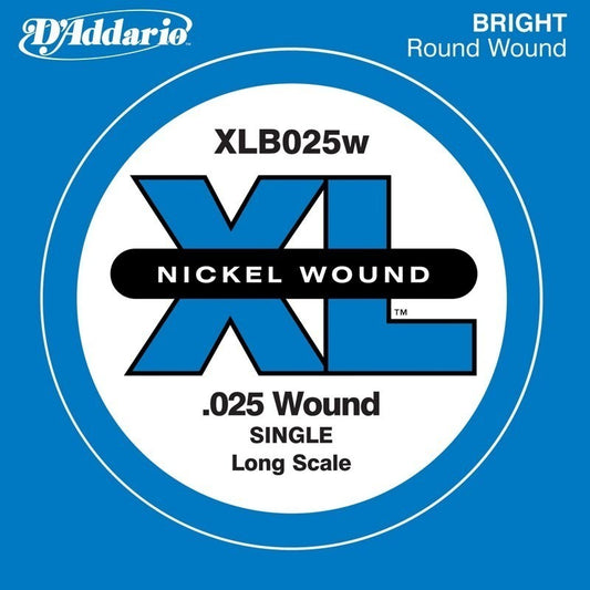 D'Addario XLB025W Nickel Wound Bass Guitar Single String, Long Scale, .025