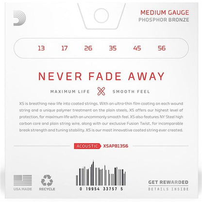 D'Addario XS Coated Acoustic Phosphor Bronze Strings - Medium Set (13-56) — view 2
