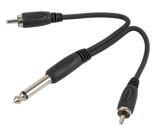 Australasian Deluxe 6 Inch Y Cable 6.3mm Mono Jack to 2 x RCA