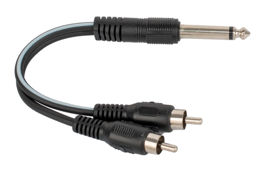 AMS 6 Inch Y Cable 1/4 Inch Mono Jack Male to 2 RCA Male