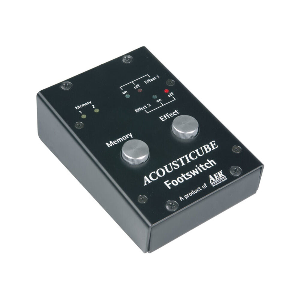 AER Amplifier Footswitch Controller for Acousticube 3 with 8-pin DIN, effects toggle, effects loop control, and channel mute inputs