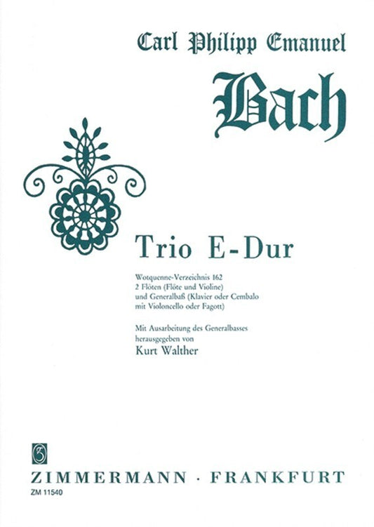 Cpe Bach - Trio E Major Wq 162 For 2 Flutes/Piano (Softcover Book)