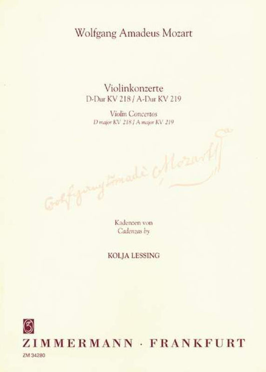 Cadenzas Violin Concertos D Maj K 218/A Maj K219 (Softcover Book)
