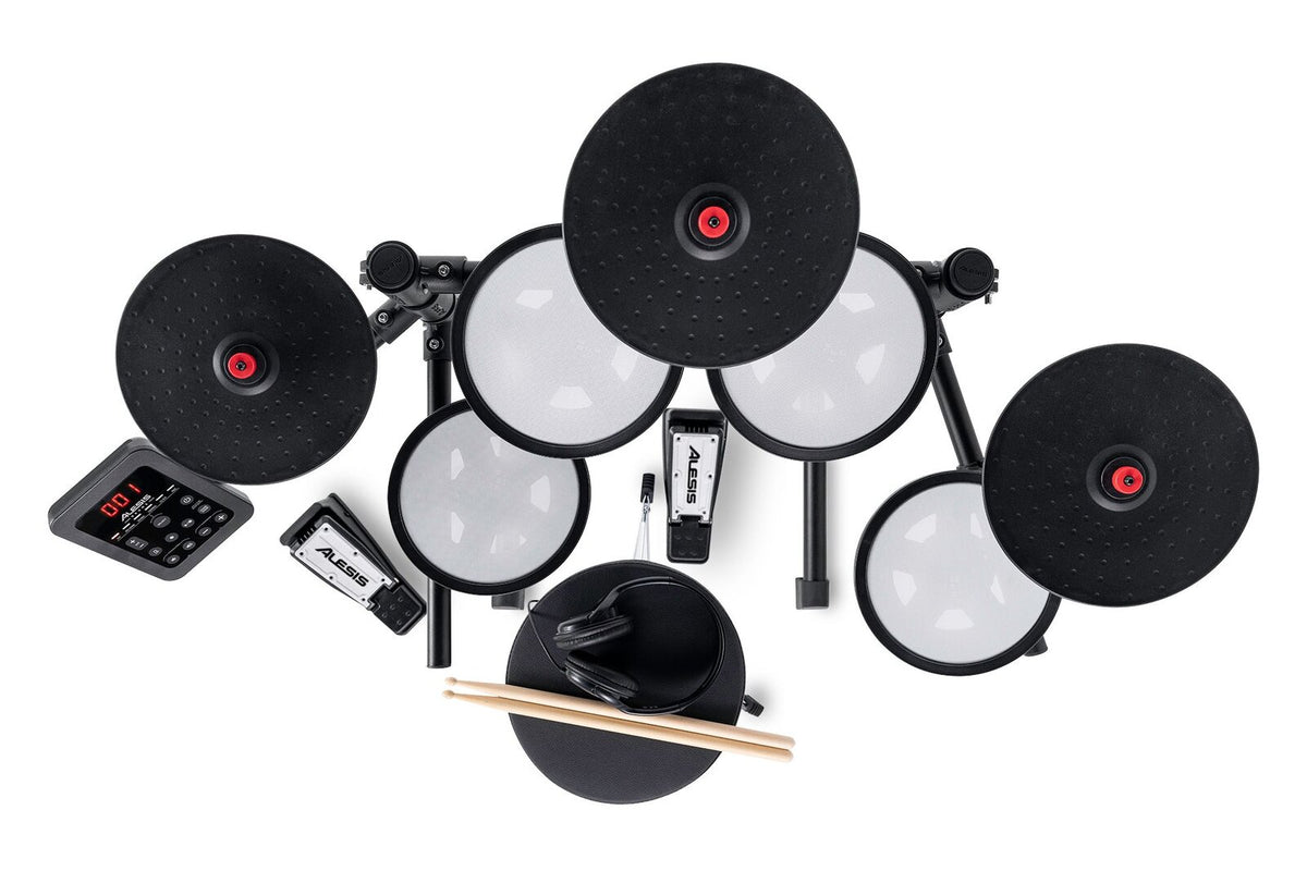 Alesis Turbo Max kit contents: pads, cymbals, pedals, module, sticks